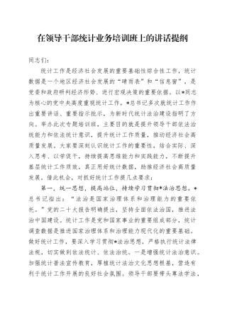 在领导干部统计业务培训班上的讲话