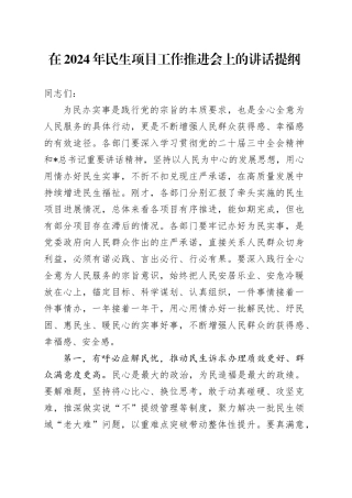 在民生项目工作推进会上的讲话