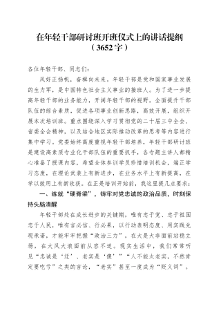 在年轻干部研讨班开班仪式上的讲话提纲（3652字）