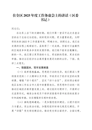在全区2025年度工作务虚会上的讲话（区委书记）