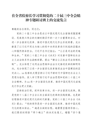 在全省检察长学习贯彻党的二十届三中全会精神专题研讨班上的交流发言