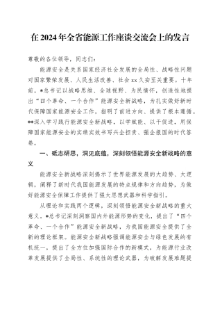 在全省能源工作座谈交流会上的发言