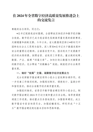 在全省数字经济高质量发展推进会上的交流发言