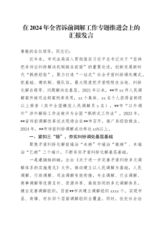 在全省诉前调解工作专题推进会上的汇报发言