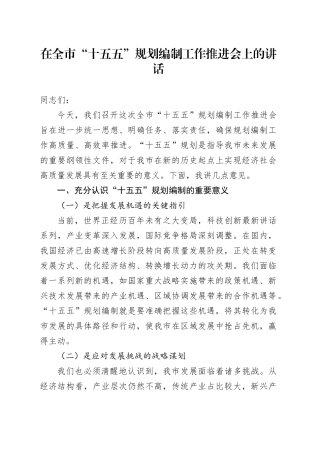 在全市“十五五”规划编制工作推进会上的讲话
