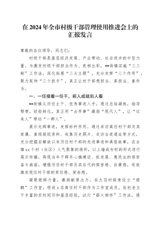 在全市村级干部管理使用推进会上的汇报发言