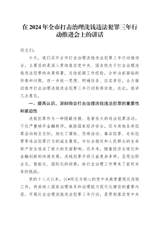 在全市打击治理洗钱违法犯罪三年行动推进会上的讲话