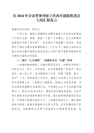 在全市警务督察工作改革创新推进会上的汇报发言