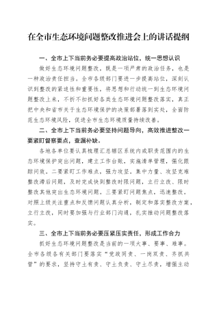 在全市生态环境问题整改推进会上的讲话提纲