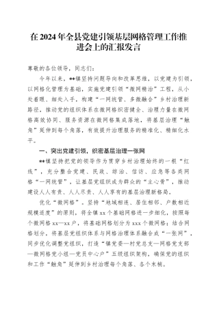 在全县党建引领基层网格管理工作推进会上的汇报发言
