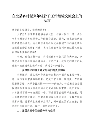 在全县乡村振兴年轻骨干工作经验交流会上的发言