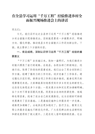 在全县学习运用“千万工程”经验推乡村全面振兴现场推进会上的讲话