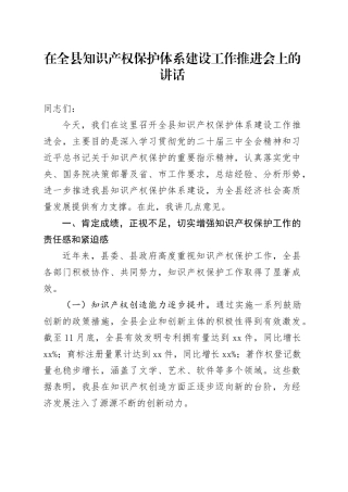 在全县知识产权保护体系建设工作推进会上的讲话