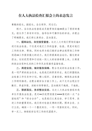 在人大执法检查汇报会上的表态发言