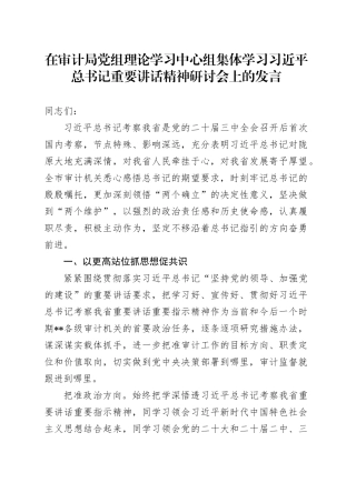 在审计局党组理论学习中心组集体学习习近平总书记重要讲话精神研讨会上的发言