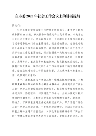 在市委2025年社会工作会议上的讲话提纲