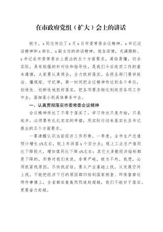 在市政府党组（扩大）会上的讲话