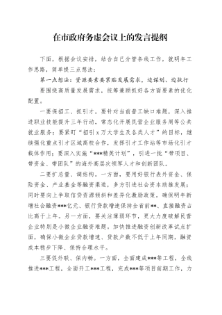 在市政府务虚会议上的发言提纲