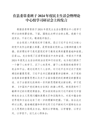 在县委常委班子2024年度民主生活会暨理论中心组学习研讨会上的发言