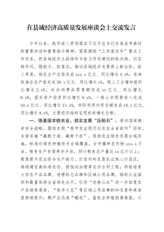在县域经济高质量发展座谈会上交流发言