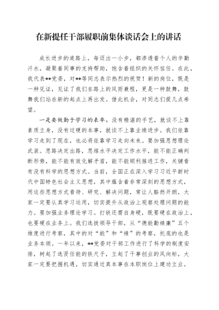 在新提任干部履职前集体谈话会上的讲话