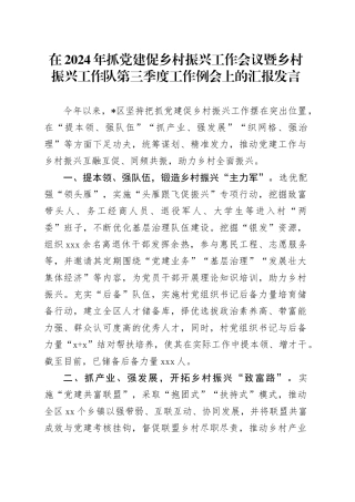 在抓党建促乡村振兴工作会议暨乡村振兴工作队第三季度工作例会上的汇报发言
