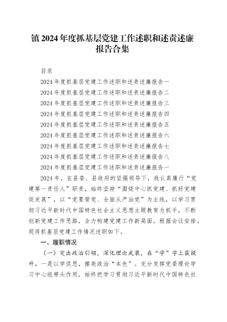 镇2024年度抓基层党建工作述职和述责述廉报告合集