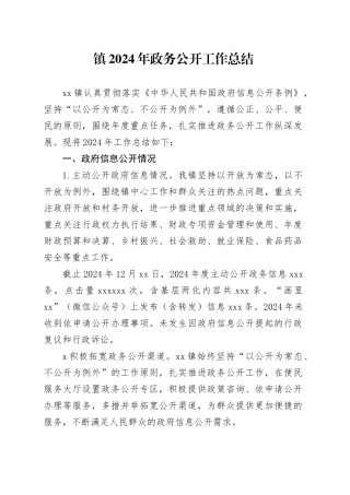 镇2024年政务公开工作总结(1)