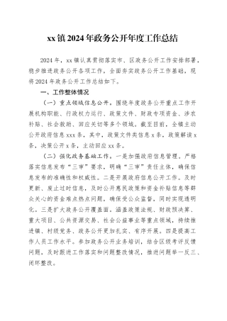 镇2024年政务公开年度工作总结