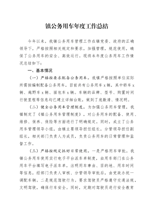 镇公务用车年度工作总结