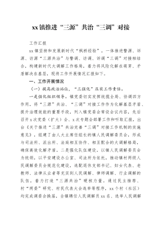 镇推进“三源”共治“三调”对接工作汇报