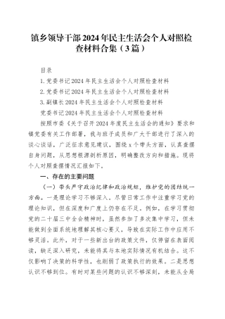 镇乡领导干部2024年民主生活会个人对照检查材料合集（3篇）