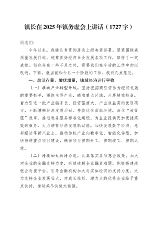 镇长在2025年镇务虚会上讲话（1727字）