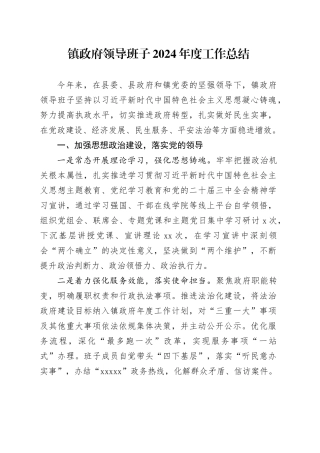 镇政府领导班子2024年度工作总结