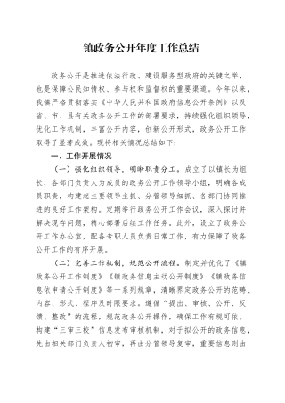 镇政务公开年度工作总结