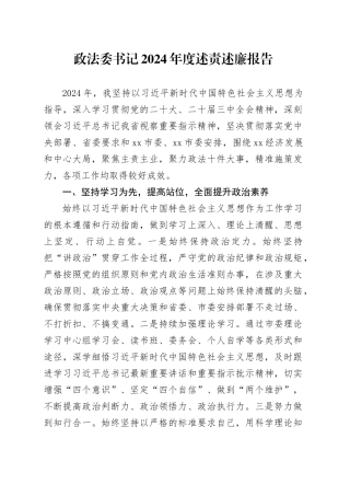 政法委书记2024年度述责述廉报告