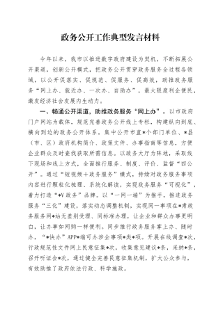 政务公开工作典型发言材料