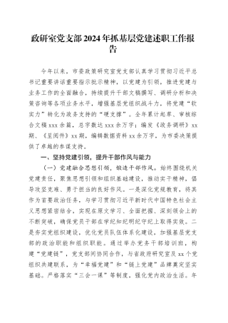 政研室党支部2024年抓基层党建述职工作报告
