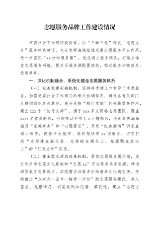 志愿服务品牌工作建设情况