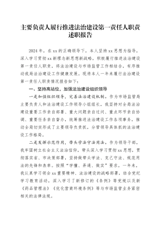 主要负责人履行推进法治建设第一责任人职责述职报告