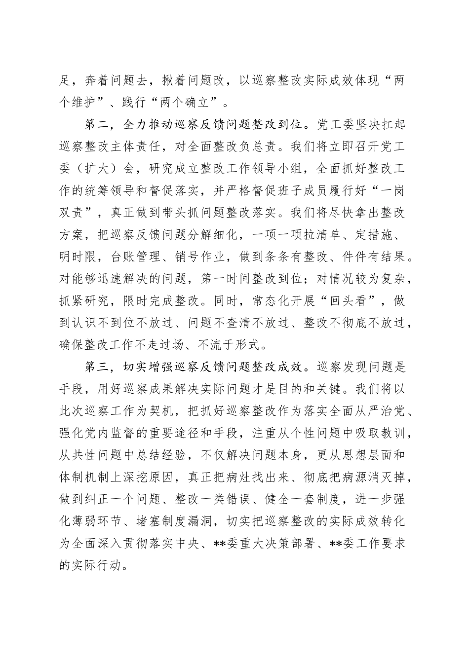 主要负责同志在巡察反馈会上的表态发言_第2页