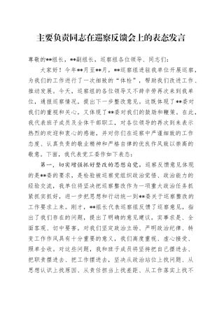 主要负责同志在巡察反馈会上的表态发言