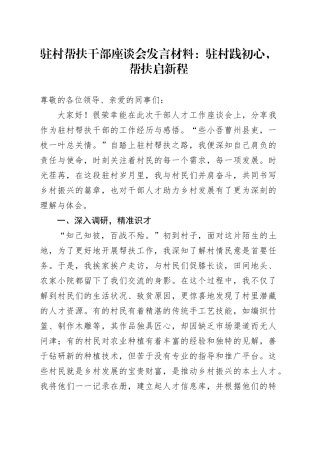 驻村帮扶干部座谈会发言材料驻村践初心帮扶启新程心得体会20250219