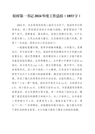 驻村第一书记2024年度工作总结（1853字）