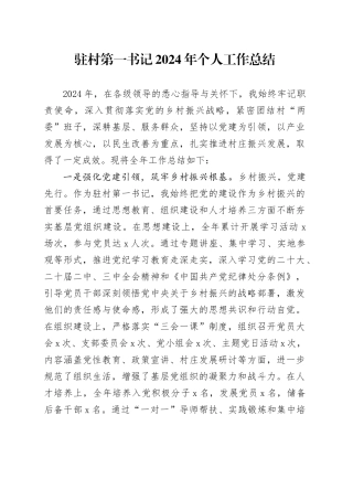 驻村第一书记2024年个人工作总结述职报告汇报 （1）20250101