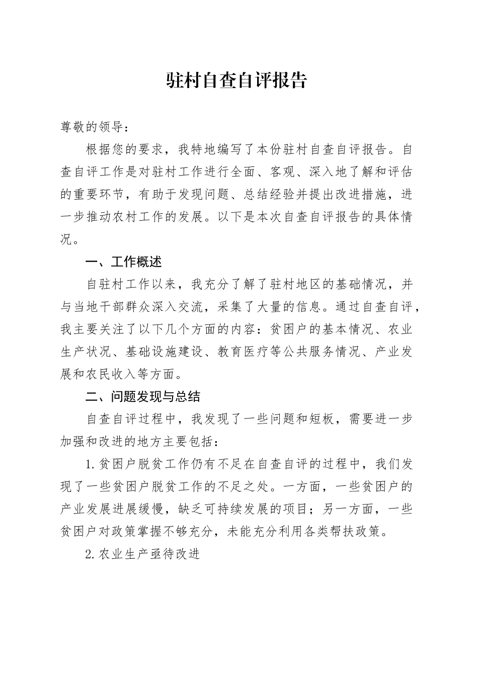 驻村自查自评报告_第1页