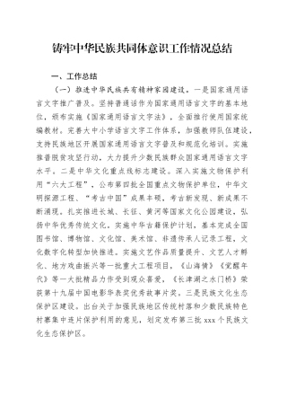 铸牢中华民族共同体意识工作情况总结