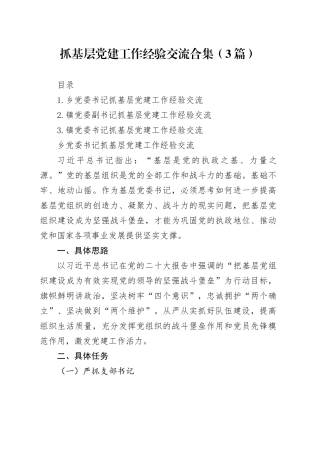 抓基层党建工作经验交流合集（3篇）