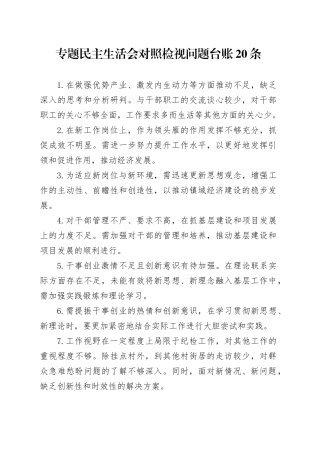专题民主生活会对照检视问题台账20条