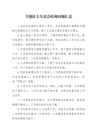 专题民主生活会检视问题汇总